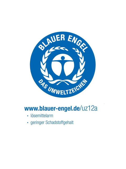 Blauer Engel logo displaying eco-friendly certification for Premium Solvent Free Wood Stain In Classic Rosewood.