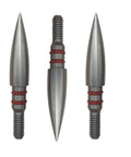 Close-up of stainless steel screw in field point arrowheads set for archery 100 125 150 200 300 grains, 12 pack with metal storage box