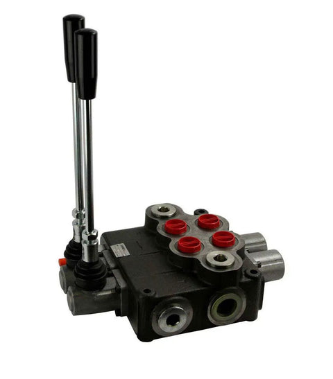 P120 Hydraulic Directional Valve With 2 Spool 4 Way 3 Position Spring Center Action 30 GPM At 3625 PSI SAE 12 16 Inlet Outlet Ports And SAE 12 Work Ports Built Tough Industrial Valve For Rugged Hydraulics front view