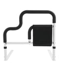 Heavy Duty Bed Rail With Handle And Pocket For Seniors, L Shaped Adjustable Safe Bedside Support, white steel frame with handle