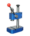 Rugged As Nails Heavy Duty Manual Arbor Press With Secure Grip And 360 Degree Rotatable Head For Quick Riveting Punching And Precision Fabrication Work Right On Your Shop Bench, showing blue metal construction and adjustable lever.