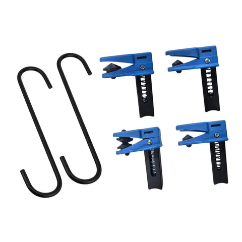 Must-Have Brake Hose Clamp Set With 4 Spring Pinch Tools And 2 Hooks, Featuring Mixed Grip Shapes For Fast Brake Fluid Control And Quick Garage Maintenance Work In Any Car Repair Shop Job. Blue and black spring pinch clamps with hooks
