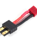 Heavy Duty 12AwG Silicone Rc LiPo Battery Adapter With 100Mm Male To Female T Plug Wire Harness close-up with gold connectors.