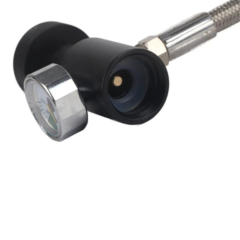 Close-up of CO2 Soda Maker Refill Adapter Kit With 36 Inch Hose, G1/2 Connector, Handles Up To 3000 PSI, metal and plastic view