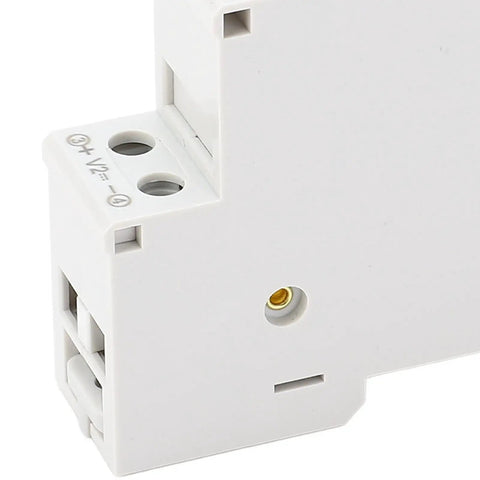 Side view of a DC Voltmeter With 3 Digit LED Display 11 To 310V Plug And Play DIN Rail Mount Voltage Meter for industrial panels.