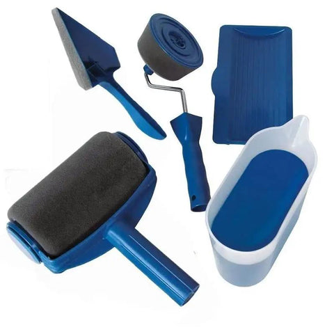 Go Hard DIY Paint Roller Brush Tools Set With Flocked Edger Handle And Leak Free Seamless Wall Decorating Kit featuring rollers and paint tray.