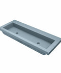 Top Tier 48 Inch Rectangular Concrete Bathroom Sink With Dual Drains And Ocean Finish, heavy duty vessel basin view from above.