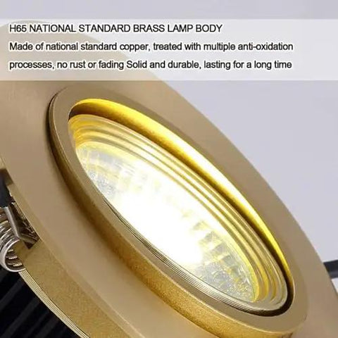 9-Pack of 3-Inch Brass LED Recessed Lights, Round Retrofit Ceiling Fixtures with Lush Gold Trim, flat baffle spotlight detail.