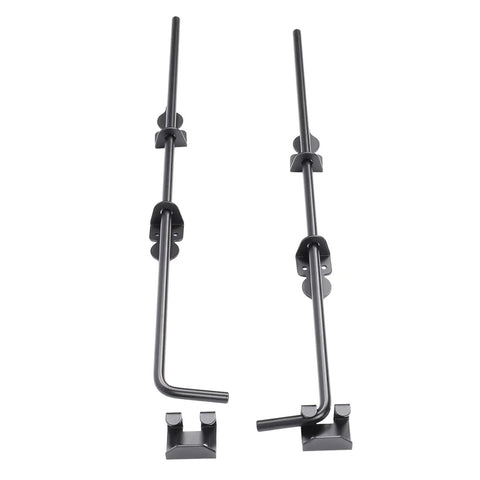Beefy Heavy Duty 24 Inch Gate Drop Rod For Wood And Metal Fences Black Powder Coated Ground Latch With Mounting Screws Perfect For Locking Single Or Double Gates And Doors Against Wind And Pets, two rods with brackets