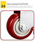 Close-up of a red Heavy Duty Two Inch Leveling Plate Caster Wheel with durable PVC material and silent rotation.