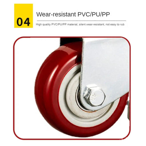 Close-up of a red Heavy Duty Two Inch Leveling Plate Caster Wheel with durable PVC material and silent rotation.