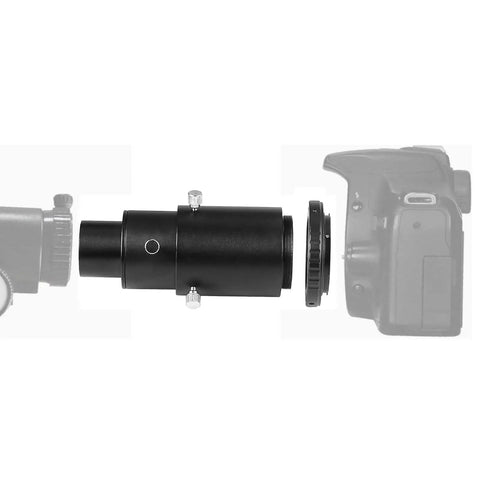 1.25 Inch Variable Telescope Camera Adapter For Prime Focus And Eyepiece Projection Astrophotography connected to DSLR