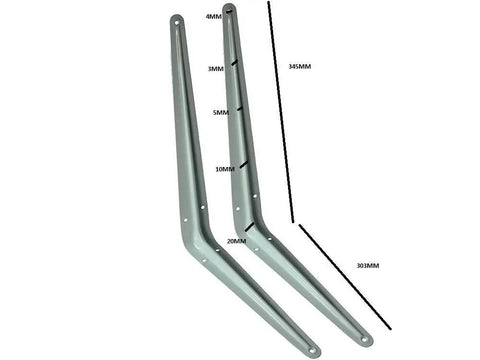 Beefy White Steel London Shelf Brackets 12 X 14 Inch Pack Of One Hundred displayed with measurements for corner mounting.