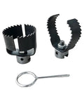 Heavy Duty Three Piece Drain Auger Set Featuring Tough As Nails Steel Cutter Heads for Knocking Out Grease and Hair Clogs in 4 Through 8 Inch Pipes, including steel rotary cutter heads.