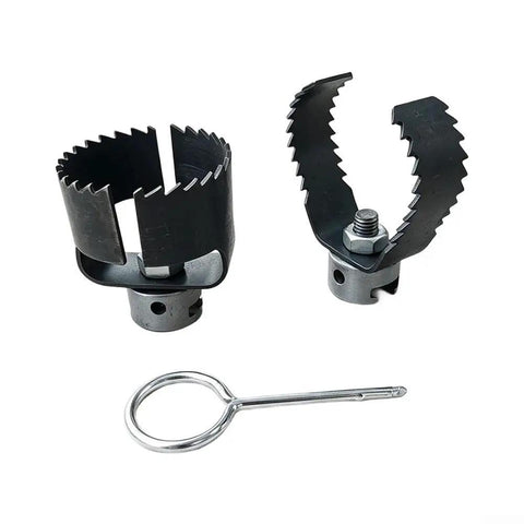 Heavy Duty Three Piece Drain Auger Set Featuring Tough As Nails Steel Cutter Heads for Knocking Out Grease and Hair Clogs in 4 Through 8 Inch Pipes, including steel rotary cutter heads.
