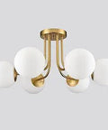 Brushed Brass Gold 6 Light Sputnik Ceiling Light With White Glass Globes Semi Flush Mount Fixture For Dining Room Foyer Hallway Modern Chic Lighting That Pops