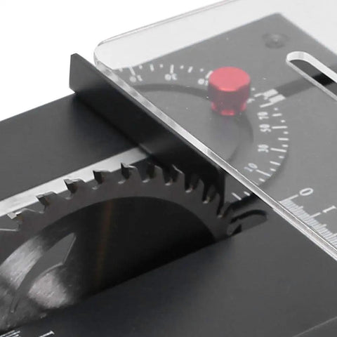 Close-up of Sliding Compound Miter Saw For Home Shop Multifunction Mini Table Saw With 3000RPM 35mm Cutting Depth, showing blade and dials.