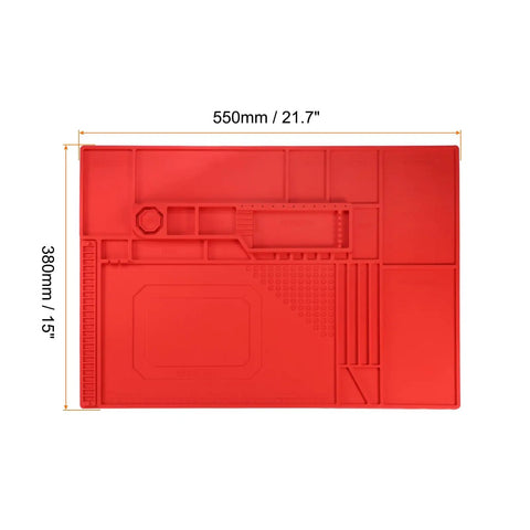 Heavy Duty Magnetic Silicone Soldering Mat Built Hard For Smartphone Fixes Doubles As A Heat Resistant Workbench Pad With Anti Static Grip, 550mm x 380mm, red silicone