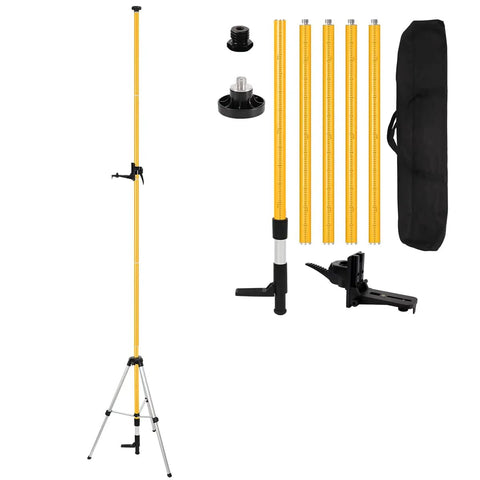 Pro Grade Telescoping Laser Level Pole with Tripod and Mount, 12 Foot Reach for Rotary and Line Lasers, includes adapters