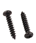 Rust Resistant Round Head Self Tapping Screws With Phillips Cross Drive High Strength Carbon Steel Miniature Fasteners For Electronics And Badass DIY Repairs Straight Up Built Like A Tank For Long Lasting Use, showing oxidized black heads.