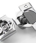 Image of Soft Closing 3/8 Inch Overlay Face Frame Cabinet Hinges, 105 Degree, 6-Way 3-Cam Adjustable Concealed Kitchen Door Hinges shown open.