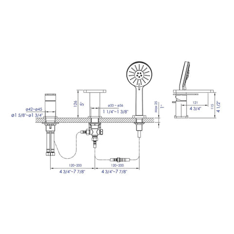 HomeStock Handheld Shower System with Solid Brass Construction and Polished Chrome Finish for Bathroom, detailed dimensions and layout.