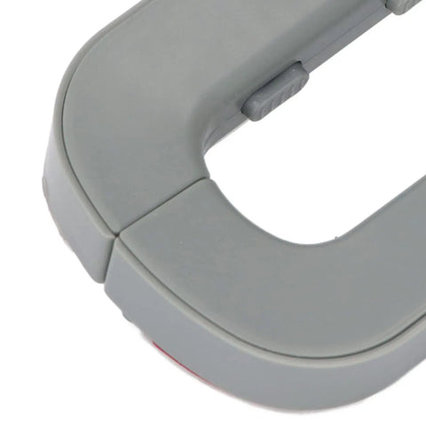 Close-up of Heavy Duty ABS Refrigerator Lock with double finger buttons for childproofing appliances, gray ABS material.