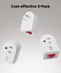 No Sweat Setup Real Deal Grounded Outlet Switch 3 Pack White Wall Power Control Toggle with glowing buttons.