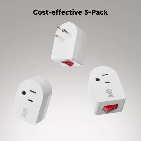 No Sweat Setup Real Deal Grounded Outlet Switch 3 Pack White Wall Power Control Toggle with glowing buttons.