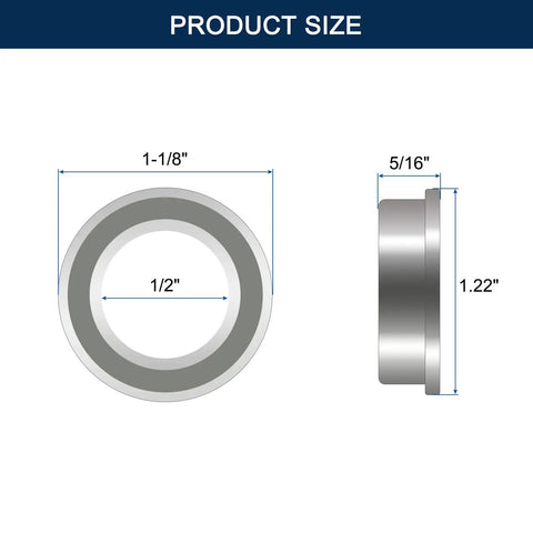 FR8ZZ Flanged Ball Bearing One Half Inch Bore One And One Eighth Inch Outer Diameter Five Sixteenth Inch Width Double Shielded Deep Groove Chrome Steel GCr15 Pre Lubricated Miniature Bearings Four Pack ABEC1 size diagram