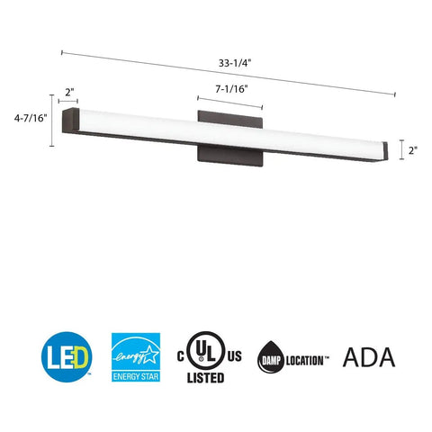 36 Inch LED Vanity Light Fixture With Switchable White Color Temperature 3000K 3500K 4000K Bronze Finish 90 CRI