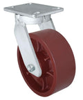 8 Inch Doggone Kingpinless Heavy Duty Swivel Caster With Red Ductile Iron Wheel, side view showing steel legs for industrial use.