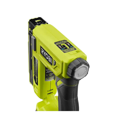 18 Volt One Plus Compression Drive Crown Stapler with Battery and Charger, side view showing depth adjust knob