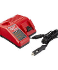 Vehicle 12V Charger For All M18 And M12 Batteries With Smart Sequential Charging Auto Second Pack Starts After First Is Full Built In Protective Electronics For Safe Vehicle Charging On The Fly, red charger with power cord