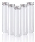 18 Pack 115 Ml Clear Plastic Test Tubes With Screw Caps Flat Bottom Great For Bath Salts Candy Party Favors Weddings Christmas Decor And DIY Craft Projects In Clear PET Containers, five tubes