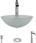 Frost Glass Vessel Sink With Chrome Faucet And Pop Up Drain Contemporary Circular Bathroom Fixture For Modern Vanities