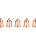 Premium 5 Pack Plasma Cutter Nozzles For High Performance Cutting Torch Tips With Superior Heat Resistance And Durable Copper Construction Perfect For Thick Metal Sheets Like Carbon Steel Stainless Steel Aluminum On 60A 120931 Models - Five copper nozzles lined up, designed for 60A torque use.
