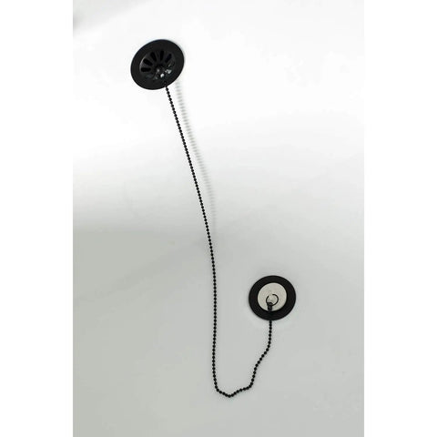 Solid Brass Claw Foot Bath Drain With Oil Rubbed Bronze, 27 Inch, Adjustable To Fit Most Clawfoot Tubs, Includes Twenty Nine And Five Eighths Inch Overflow And Fifteen Inch Drain Tubes For Tubs Up To Twenty Two Inches Deep, Chain And Stopper visible in clawfoot tub.