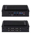 Bulletproof Fanless Mini PC With Slick Design And Badass Intel Core I7 10510U Processing Power Featuring Six RS232 And RS485 Serial Ports Triple video output ports visible from back and side angles.