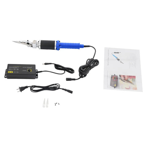 Top Shelf Electric Craft Scissors engineered for sharp carpet carving, featuring a blue handle and power supply for tufting.