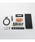 Components of RIBEUJIZS Digital Shower System, Black Bathroom Thermostatic Shower System, including brass and black fixtures.