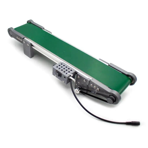 12V Electric Desktop Conveyor Belt For Tech Prototyping And Friction Experiments showing green belt and speed control unit