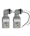 2-pack Dusk To Dawn Photocell Sensor For Outdoor Lighting showing adjustable angle and wires, Auto On Off Photoelectric Switch 120VAC 50 To 60 Hz