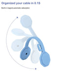 8 Pack Silicone Magnetic Cable Ties And Clips Cord Organizer Set featuring blue and white magnetic ties.