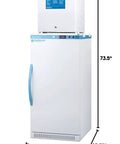 24 Inch Stacked Pharmacy Cooler And Manual Defrost Freezer Stack With Buttery Smooth Digital Controls And Dependable Independent Zones For Vaccine Storage That Is Solid Workhorse, showing dimensions and design.