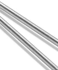 Three stainless steel M8 fully threaded rods shown in close-up view