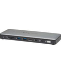 Slick Thunderbolt 4 Docking Station For Laptops Drives Dual Screens With 8K 60Hz Or 4K 144Hz Plug And Play showcasing ports and sleek design.