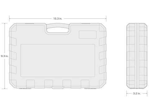 Dimensions of the case for Half Inch Drive Deep Impact Socket Set With Case, 14-Piece Metric 27-39mm, shown in outline.