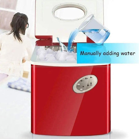 Rock Solid Countertop Ice Maker With Quick Freeze Cycle And No Sweat Self Clean Routine Heavy Duty Plastic Build pouring water in.