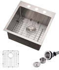 18x18 Inch Drop In Bar Sink For Small Kitchens And RVs, 16 Gauge 304 Stainless Steel Single Bowl with grid and drain assembly